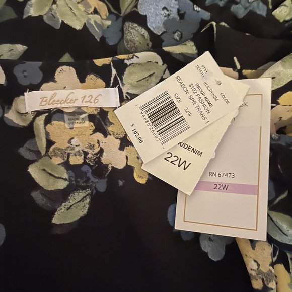 NWT Bleeker 126 22W Dress - Black with soft muted Blues & Greens with Yellow - Picture 12 of 16